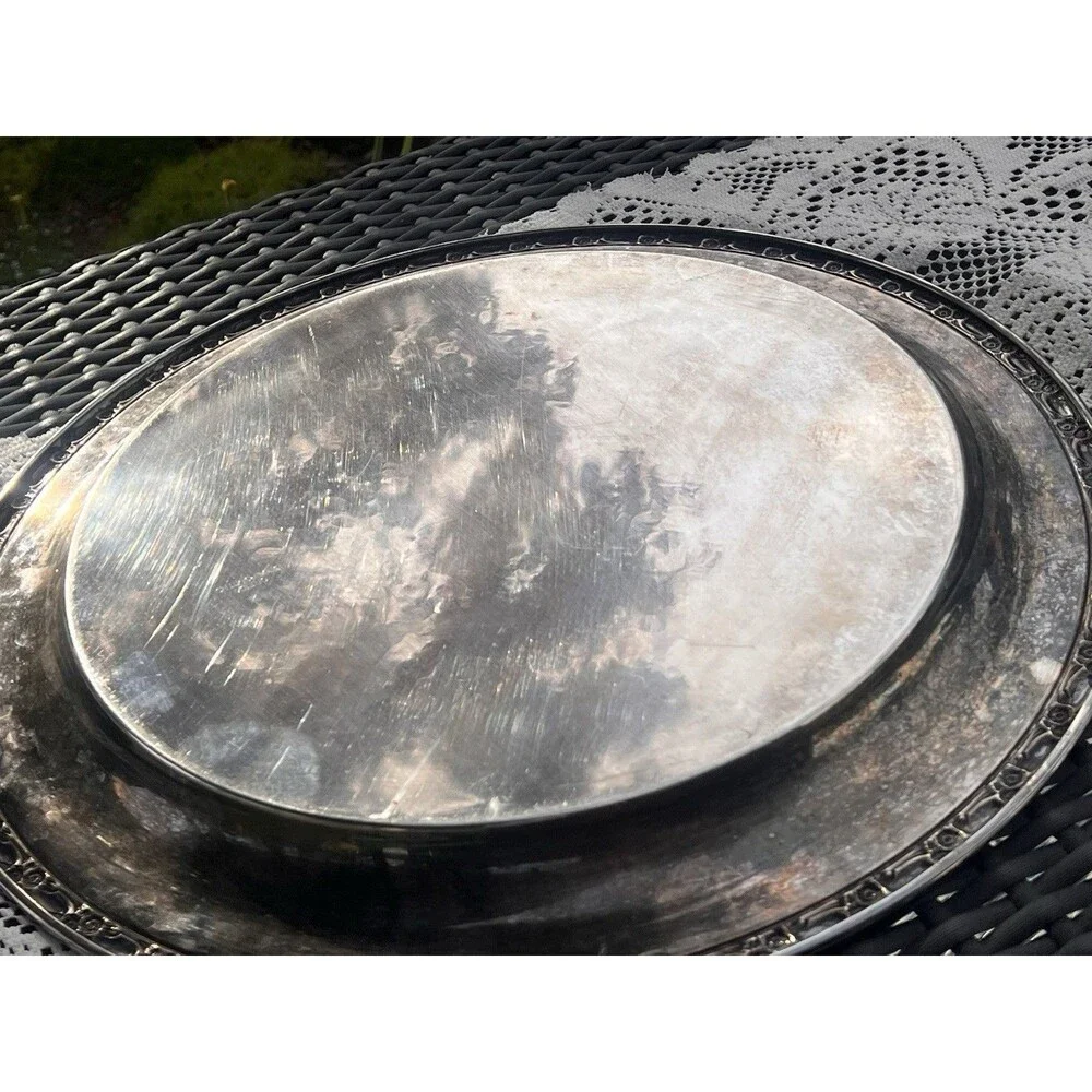 Vintage Oneida Silversmiths 15 Inch Round Serving Tray Platter Silverplated